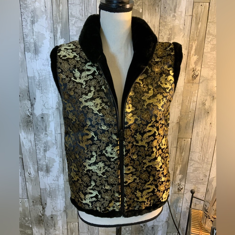 Milon fleece/metallic dragon reversible vest. Size S